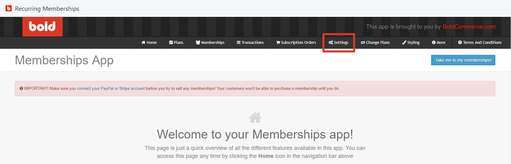 From the top navigation bar, select Settings