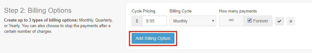 Underneath the billing details, select Add Billing Option to add this as a payment option