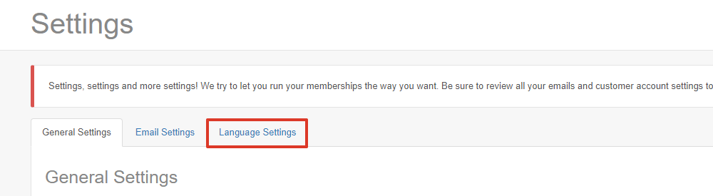 From the tabs along the top of the Settings section, select Language Settings (third from the left)