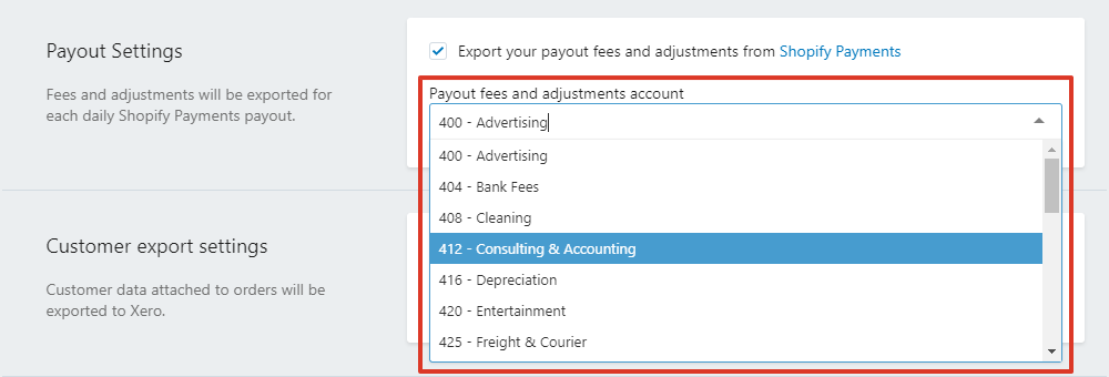 Payout fees and adjustments account