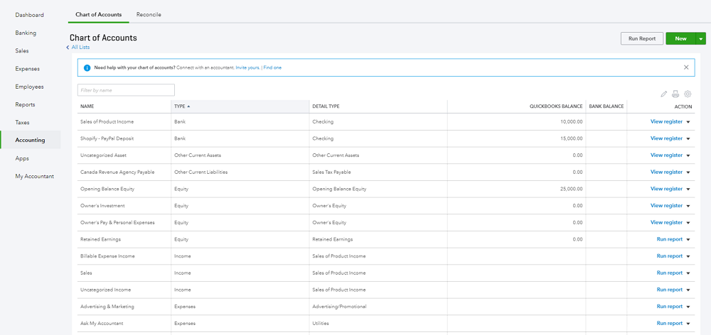 Export Chart Of Accounts Quickbooks Online