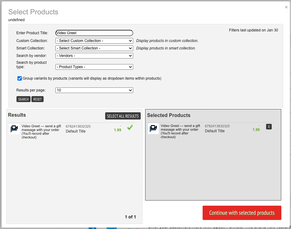 Select Video Greet in the product selector