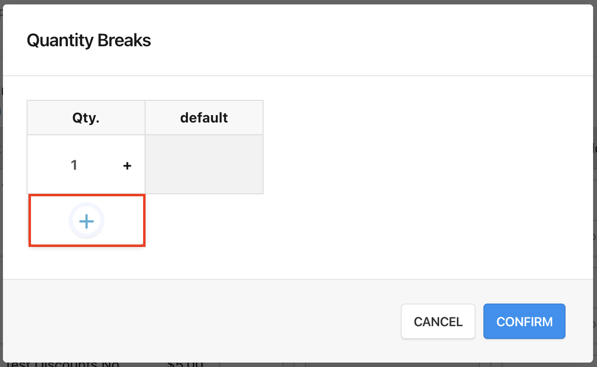 Plus symbol to add quantity discounts
