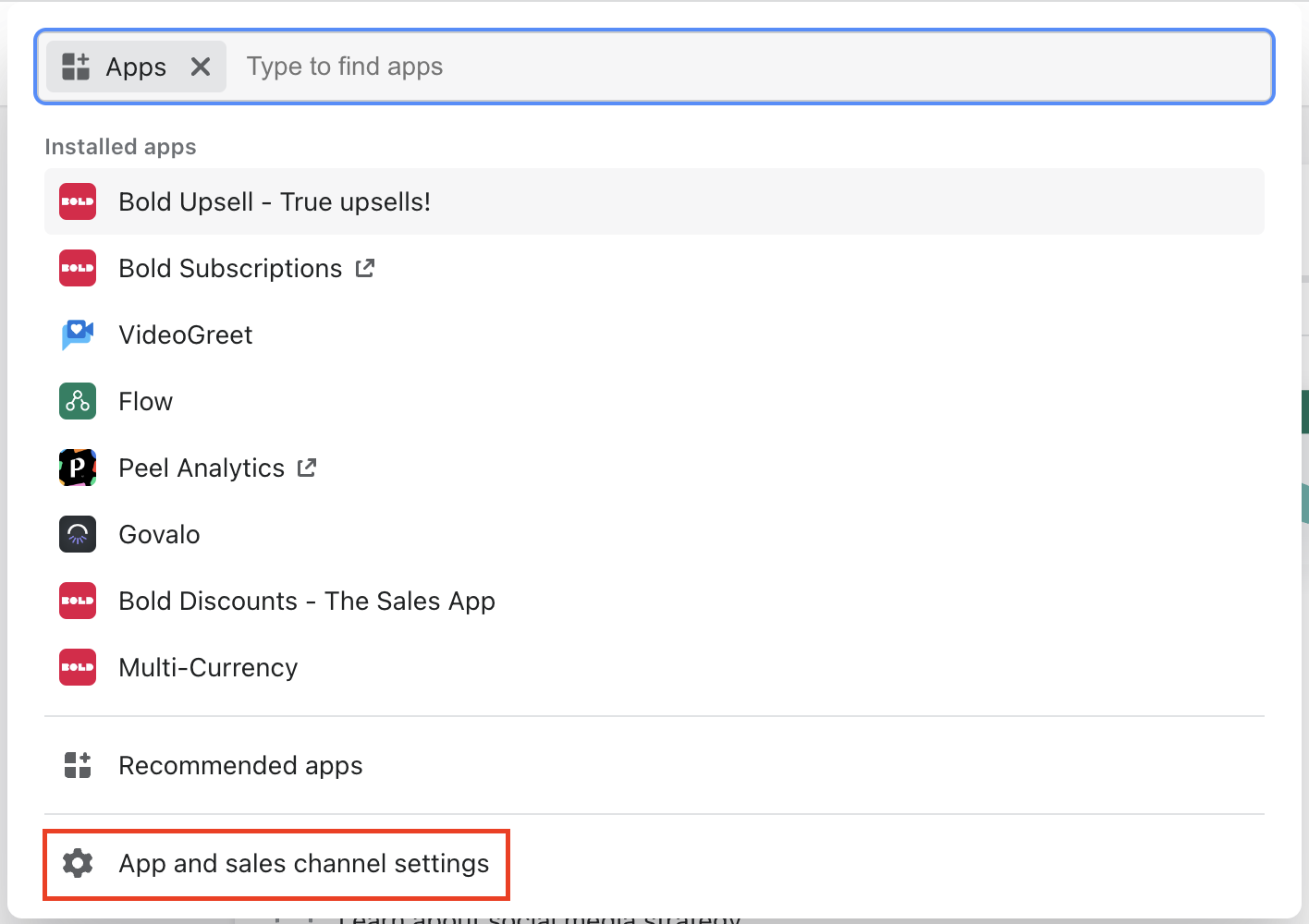 Apps and sales channel settings
