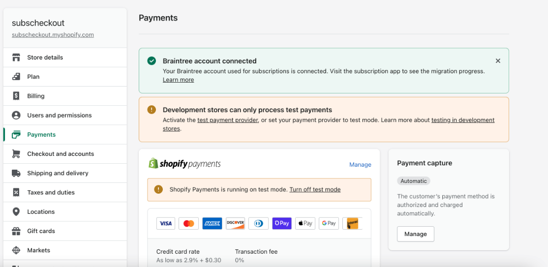 Braintree account connected