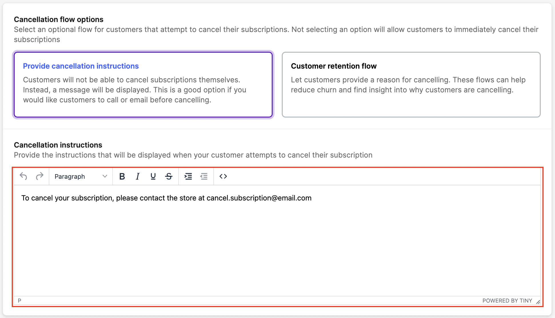 Provide cancellation instructions