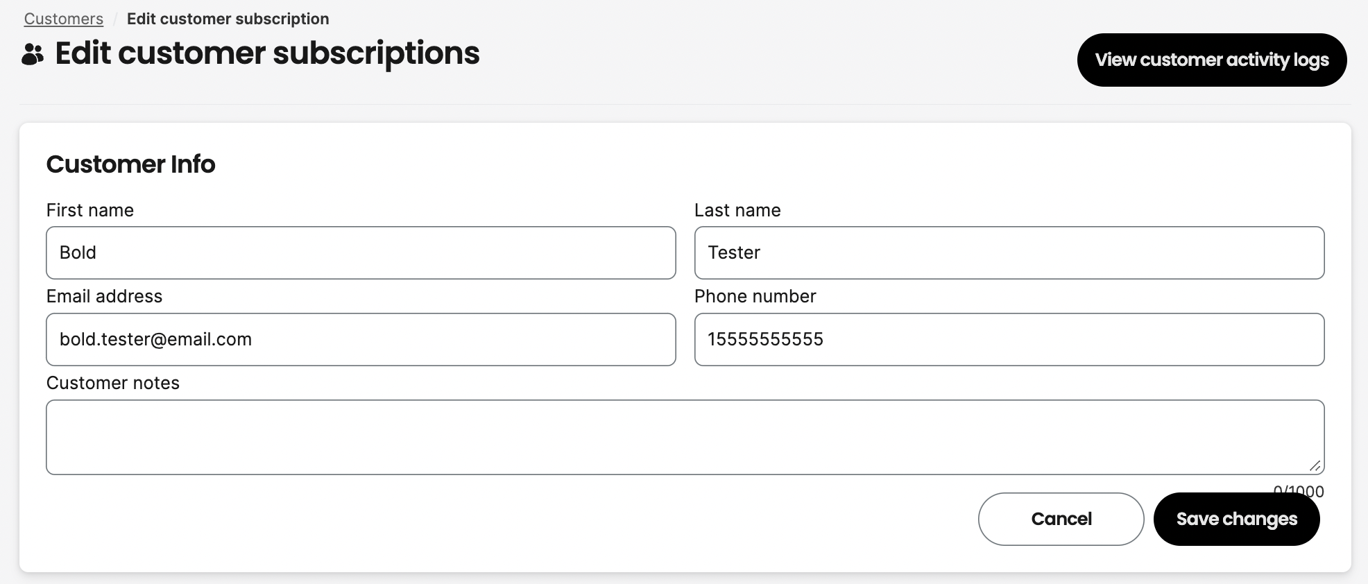 Edit customer info