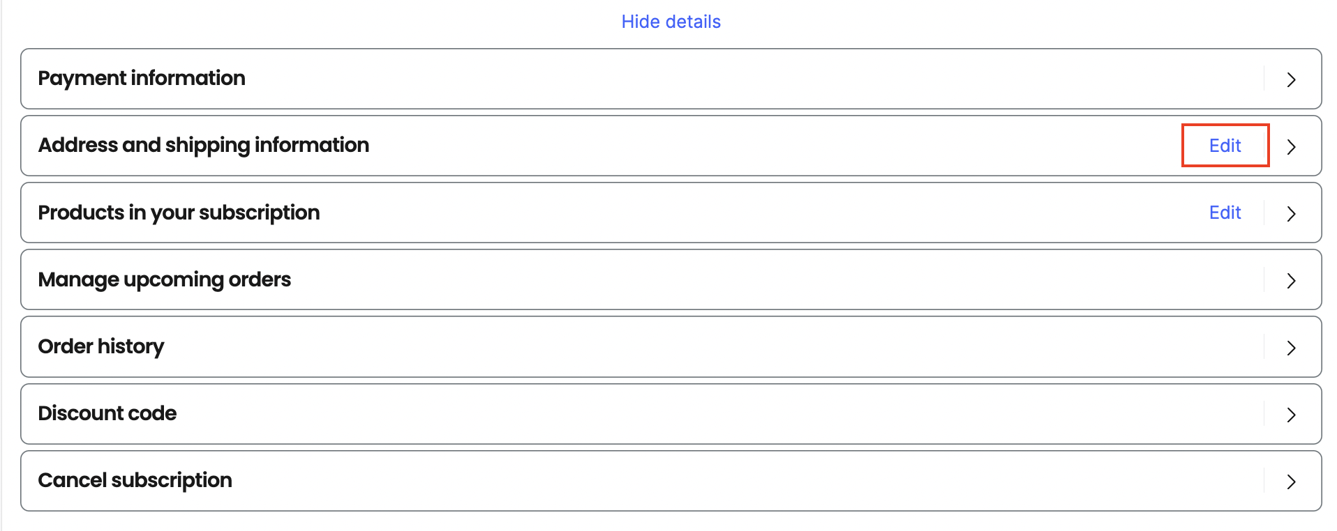 Edit Address and Shipping info