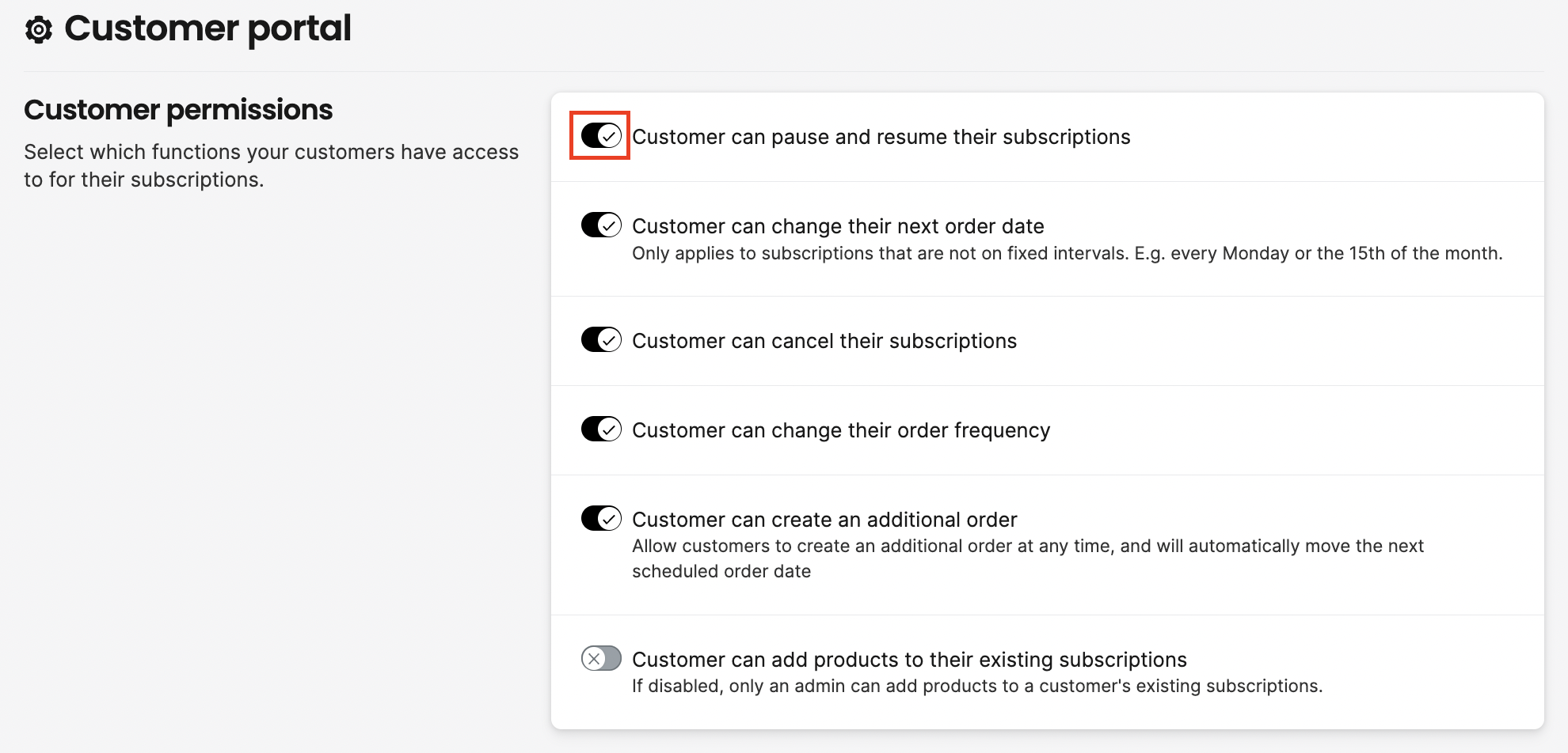 Customer can pause and resume their subscription