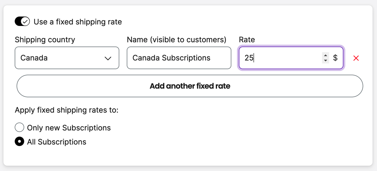 Fixed shipping rate settings