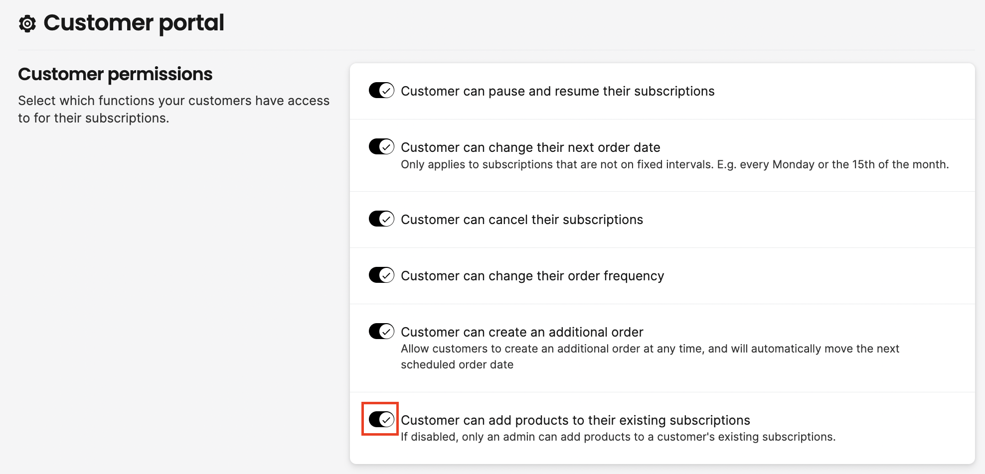 Customer can add products to their existing subscription