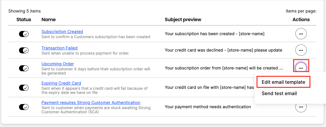 Edit email template