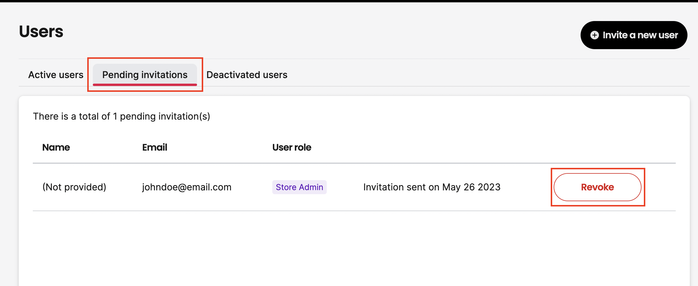 Pending invitations