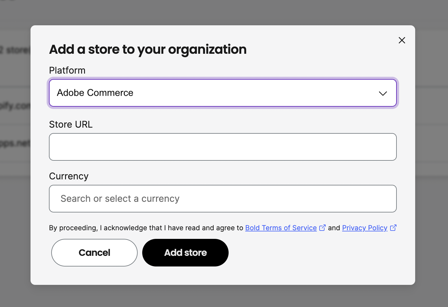 Add a store form