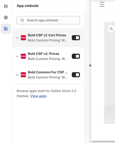 Click the dropdown arrow next to Bold CSP v2 Cart Prices and change the styling GIF