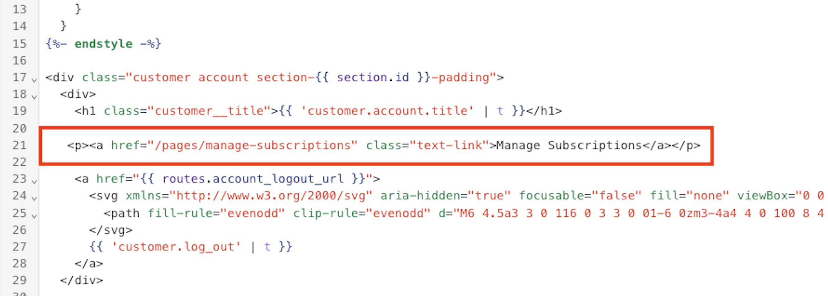 Manage Subscriptions link