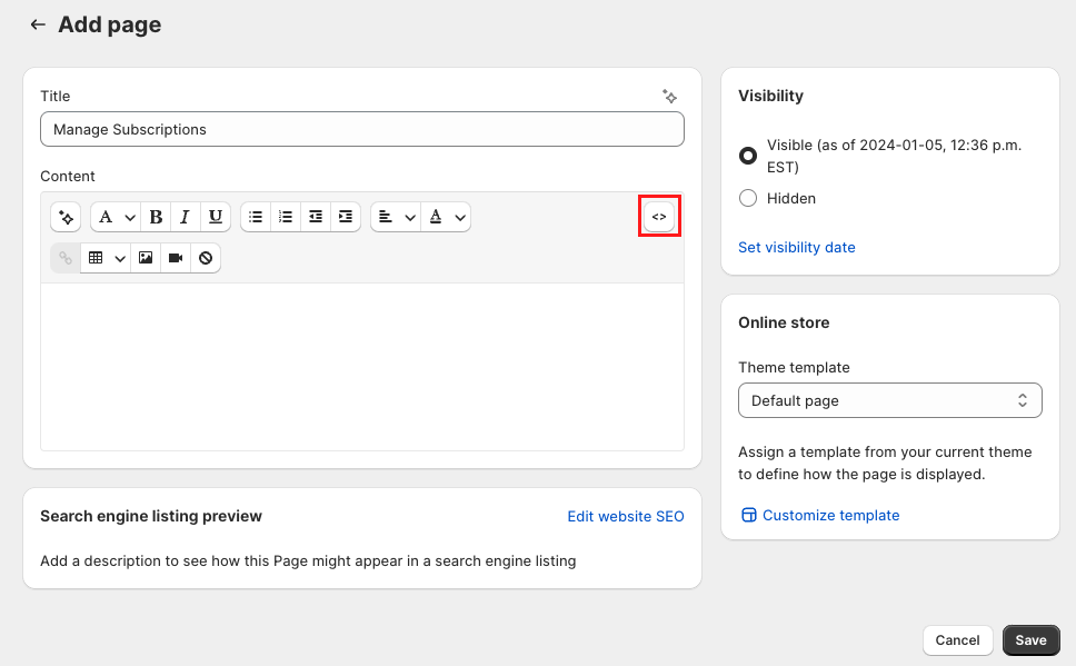 Show HTML button