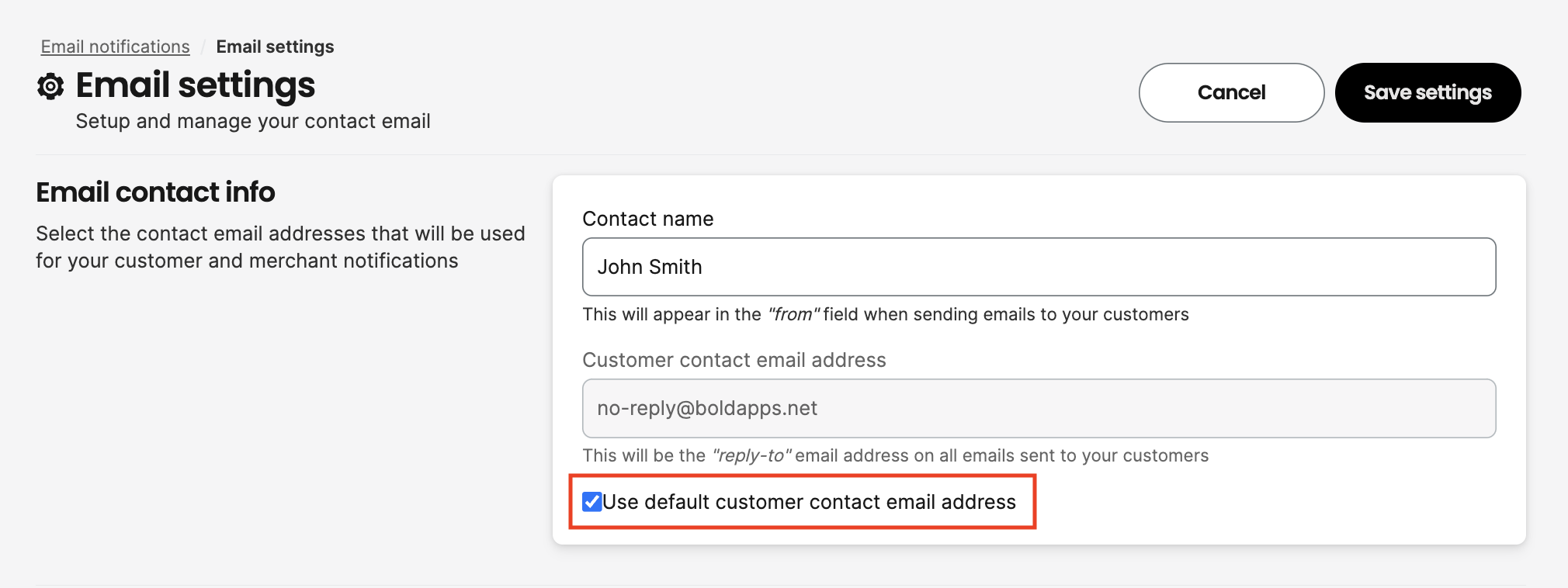 Default customer contact address