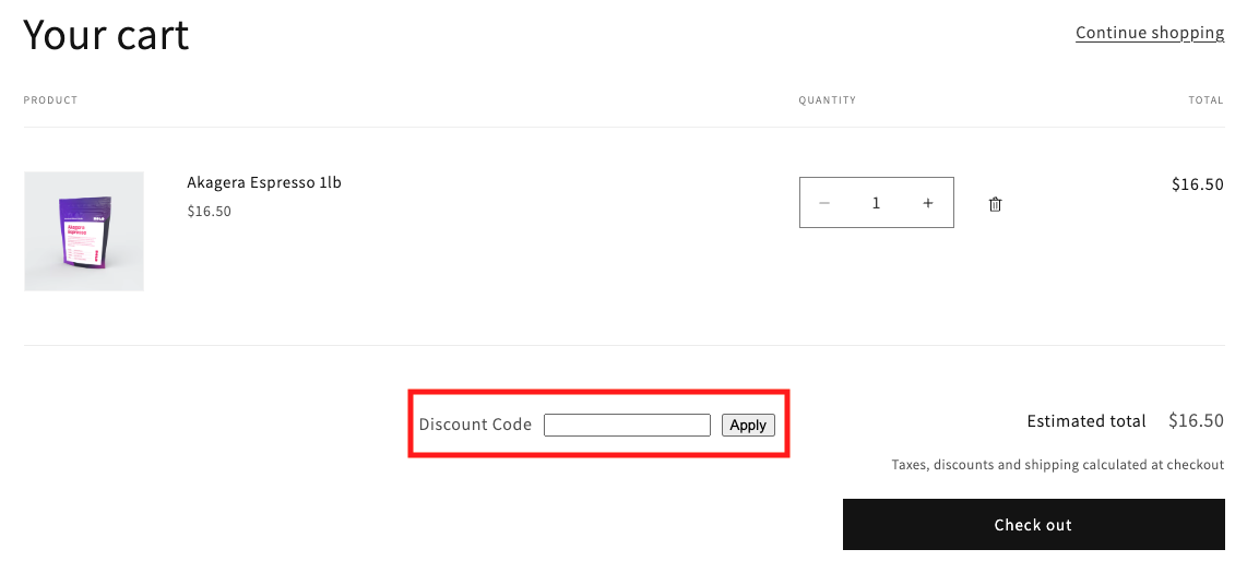 Discount Code on Cart Page