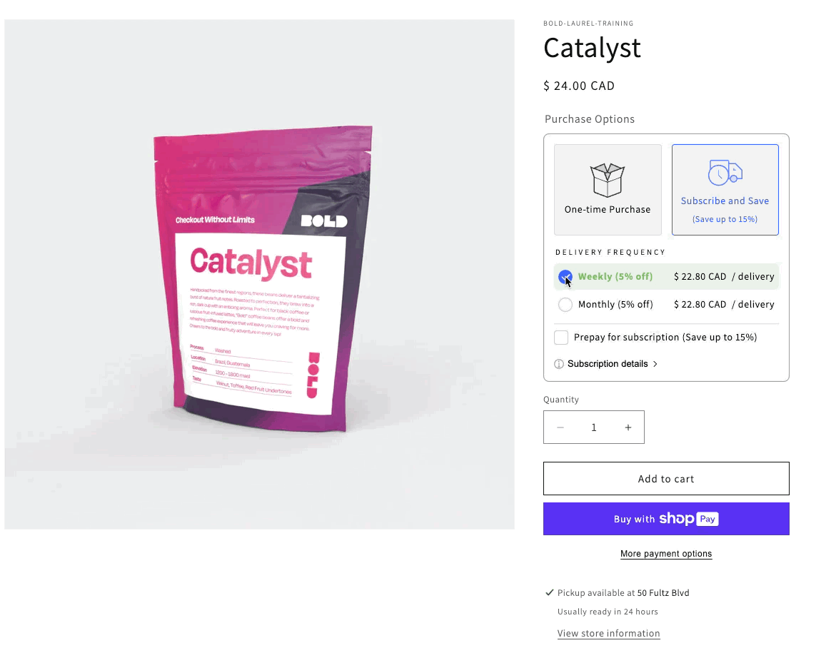 Subscription widget with prepaid options