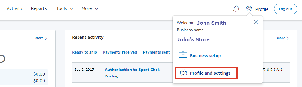 Select Profile and settings