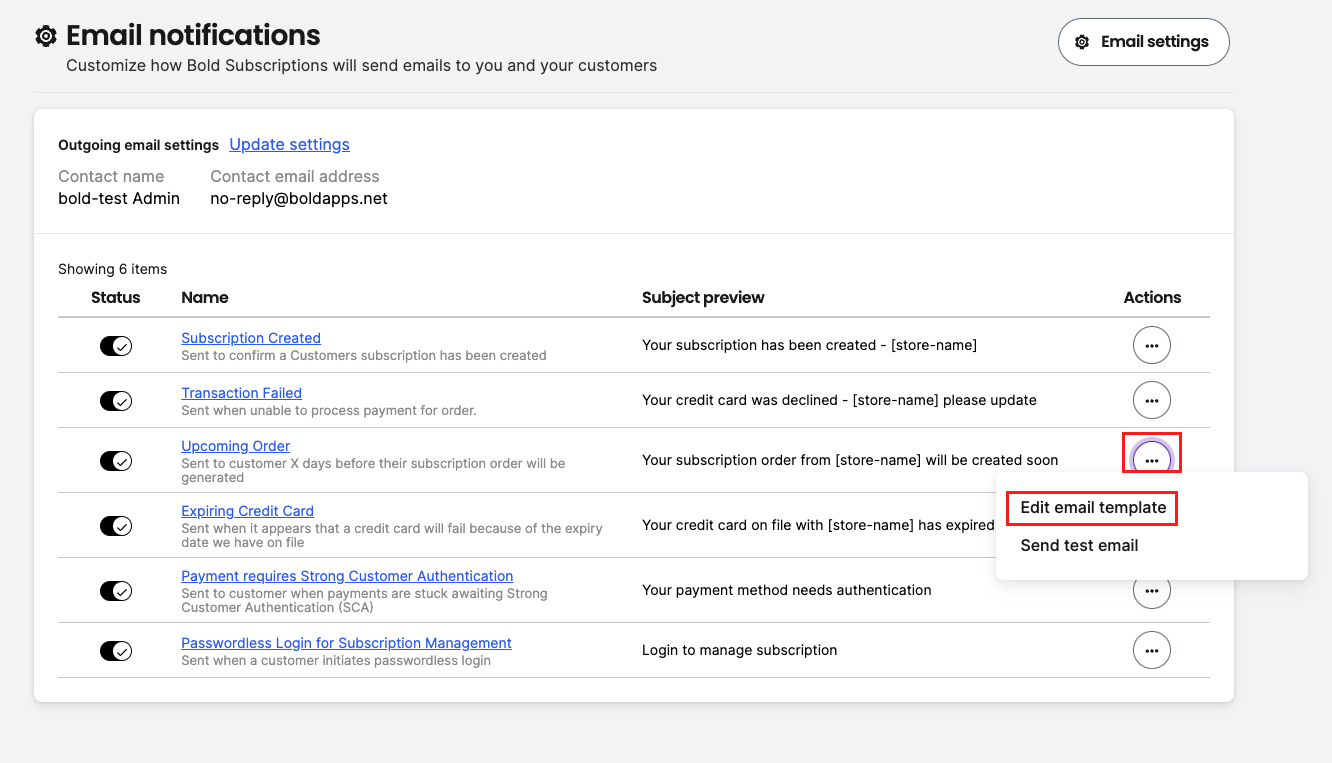 Edit email template
