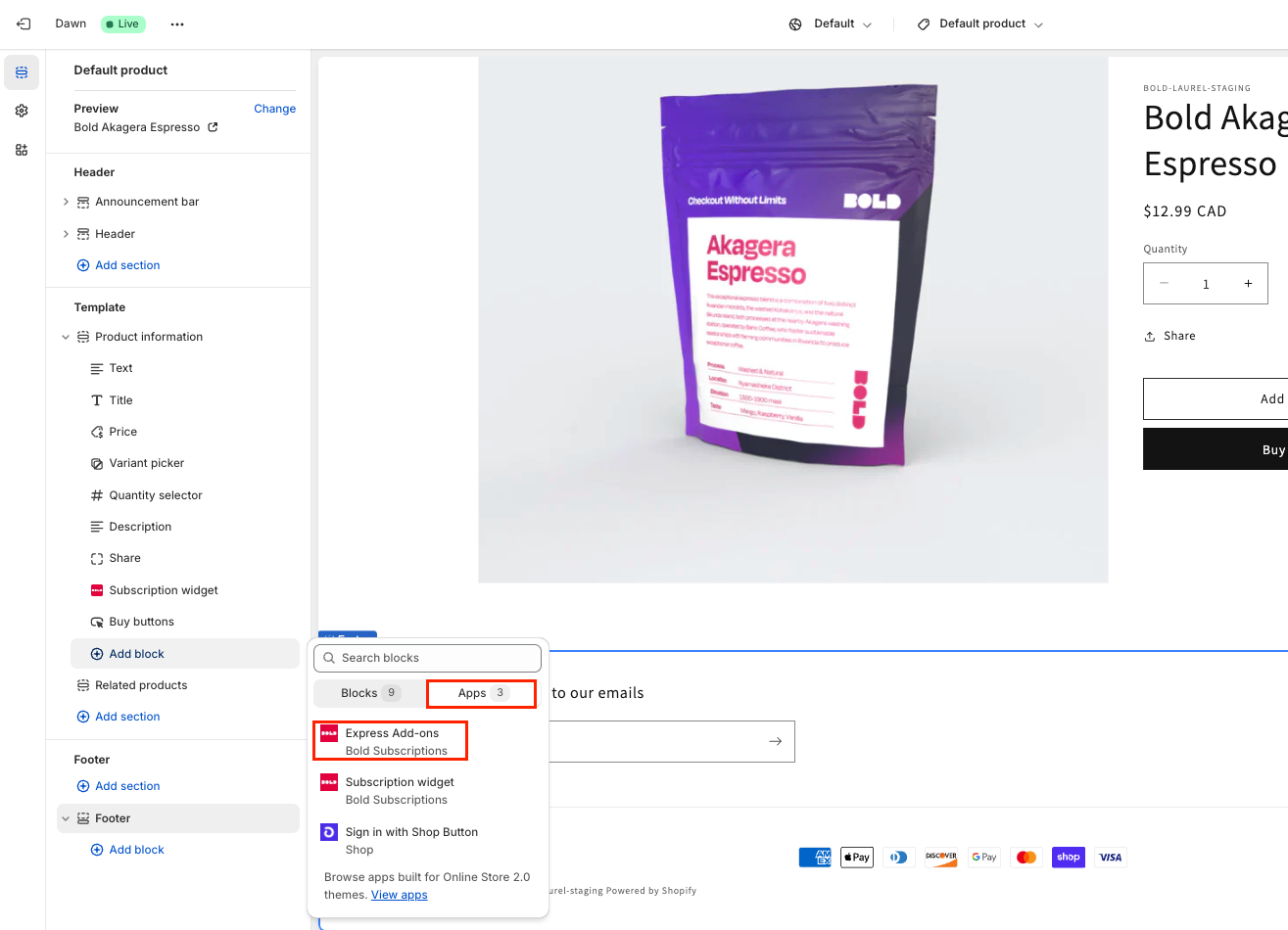 Express Add-ons widget block