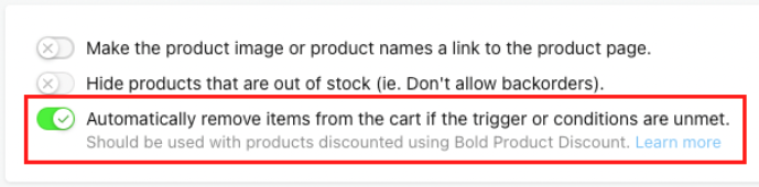 Setting to remove products