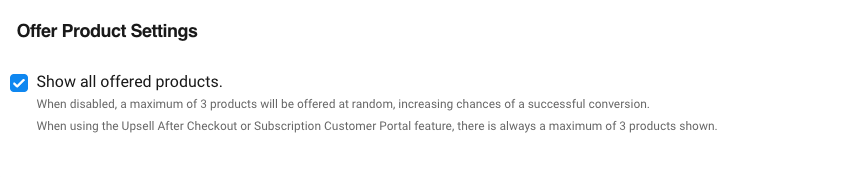 Offer Product Settings