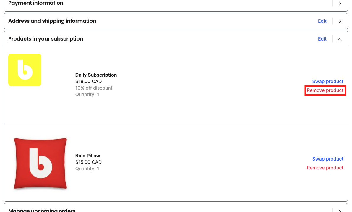 Click Remove product