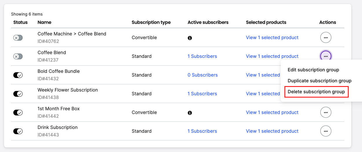 Delete subscription group