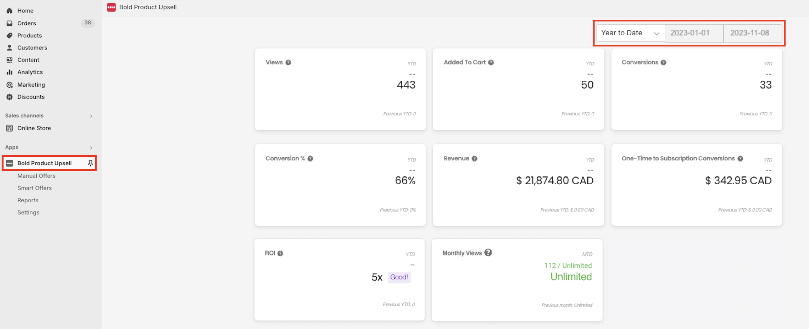 Upsell Dashboard metrics