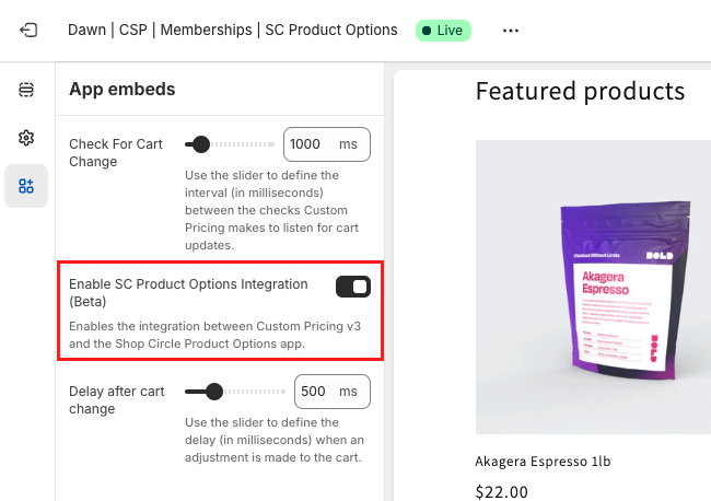 Enable SC Product Options Integration (Beta)