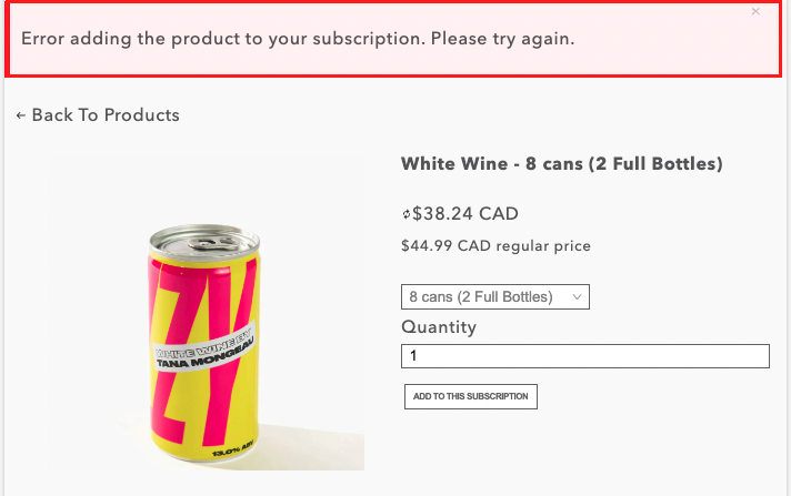 Add a product error