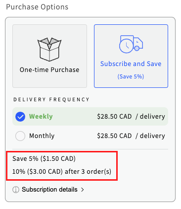Dyamic discount view in subscription widget
