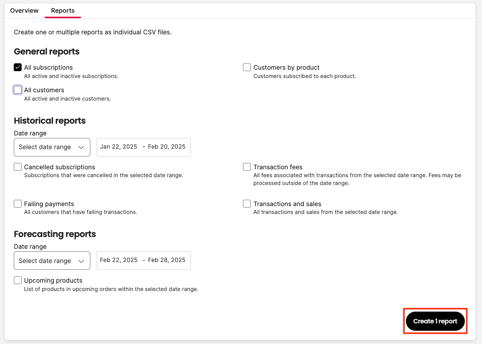Create report button