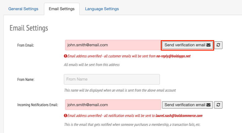 Send verification email