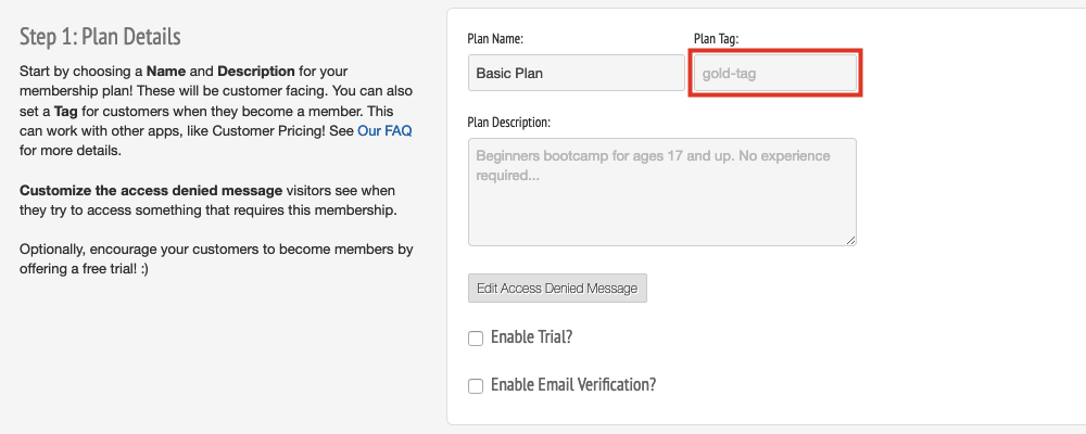 Enter a Plan Tag