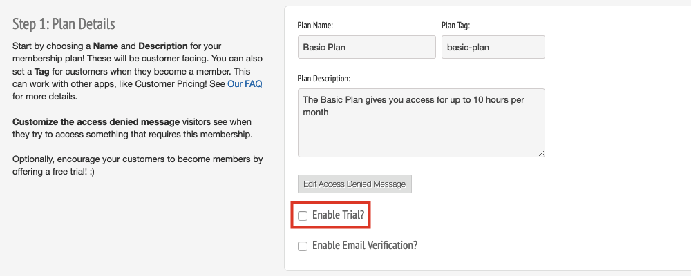 Below that, select the Enable Trial checkbox