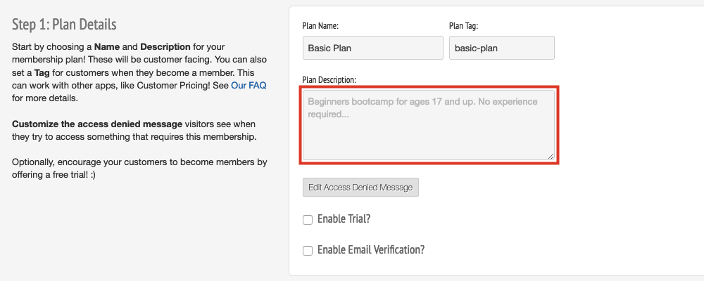 Enter a Plan Description