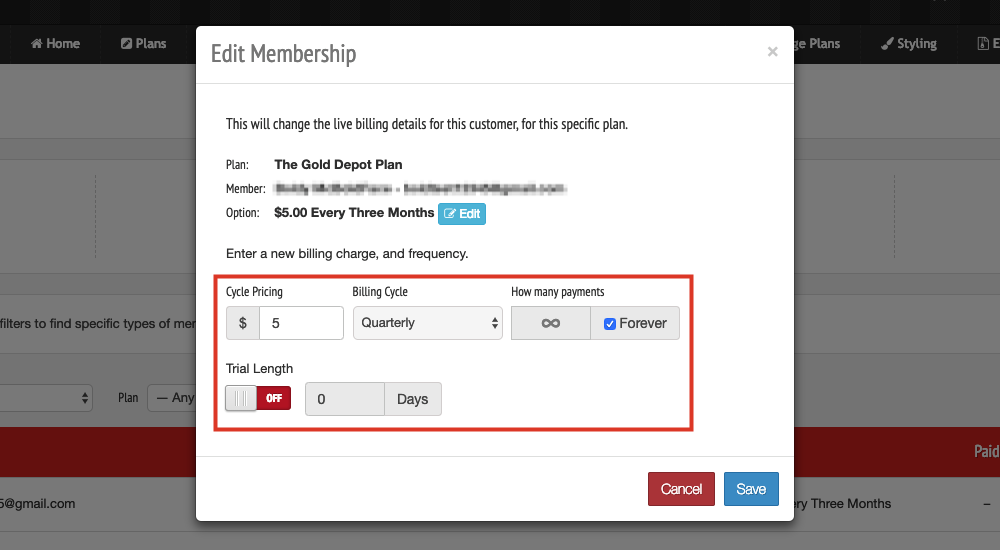 Adjust the billing information accordingly