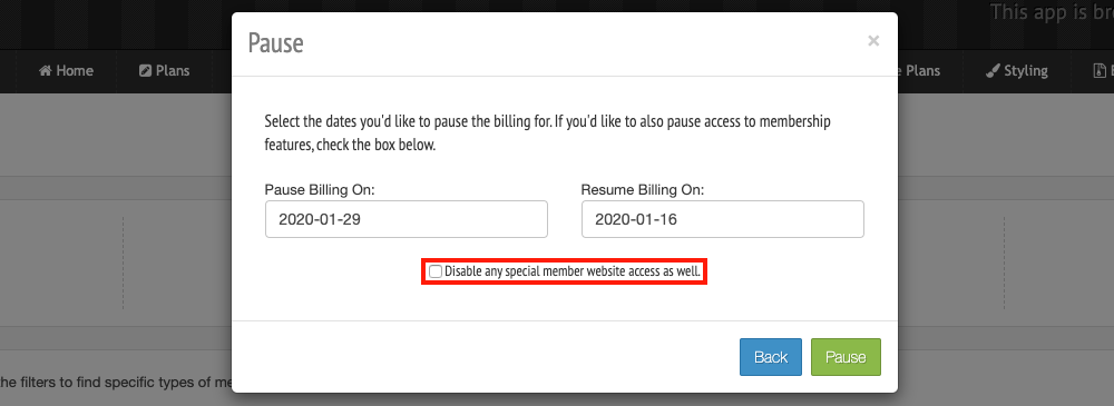Select Disable any special member website access as well