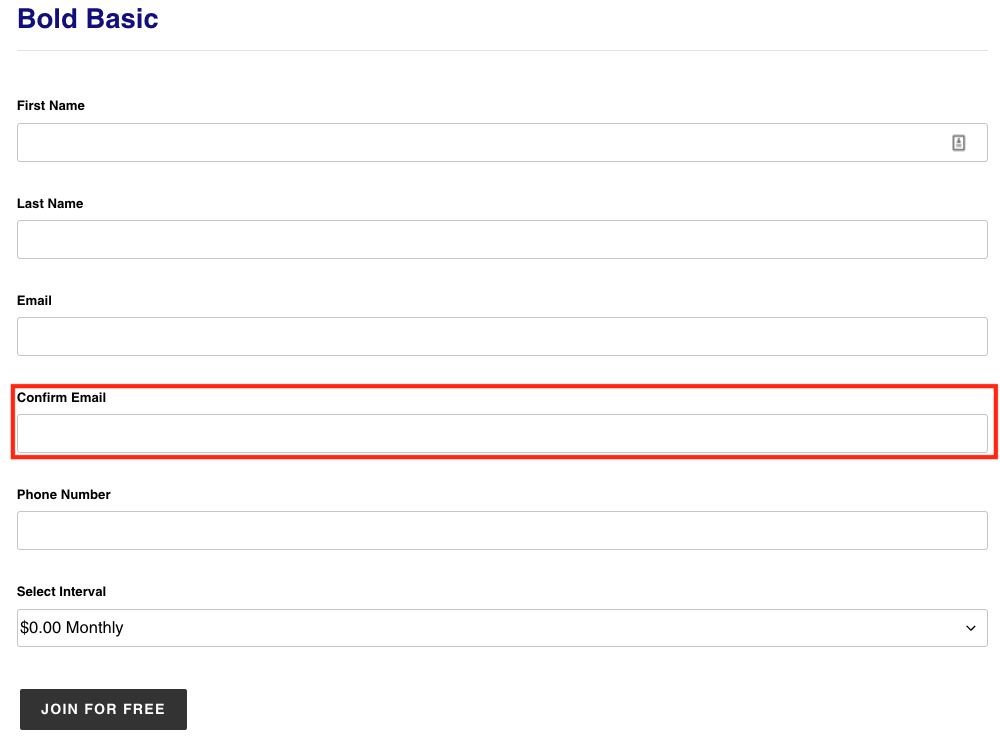 Example Screenshot of Email Verification input field