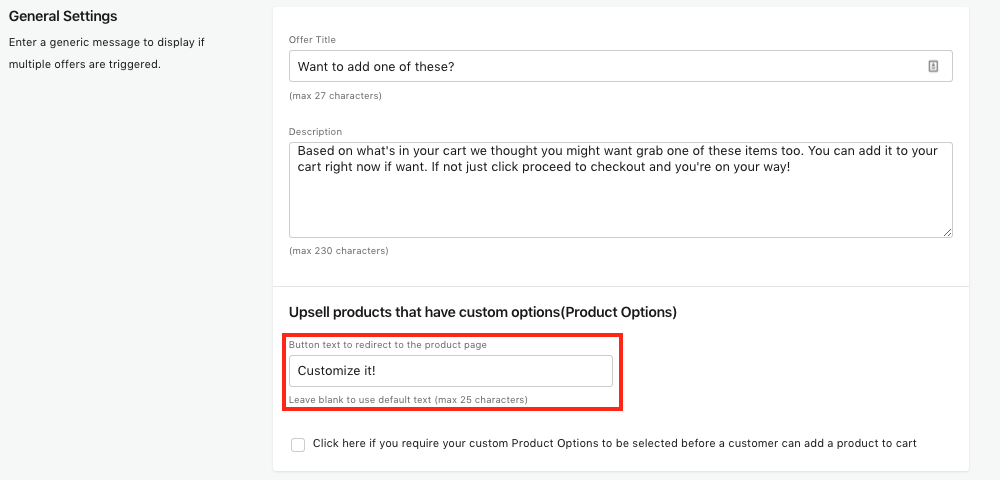 Button text to redirect to the product page screenshot