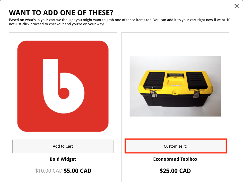 Product Options Customize it Screenshot