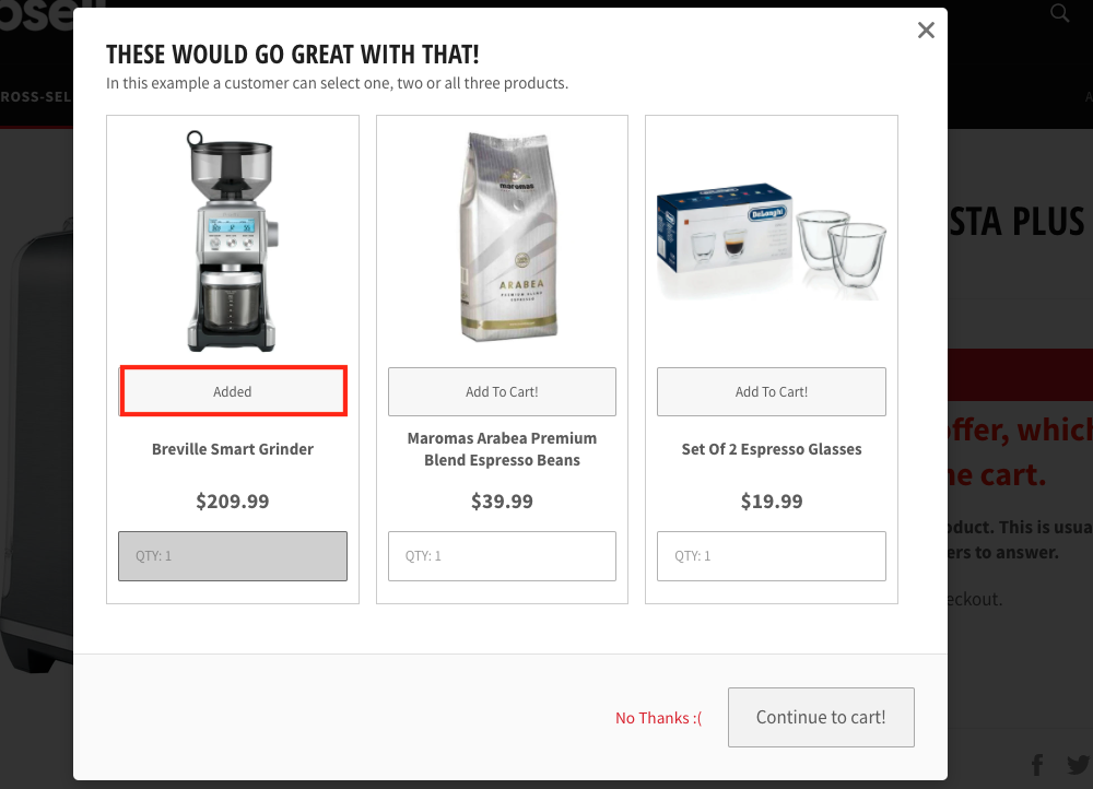 Added text example in Upsell Modal