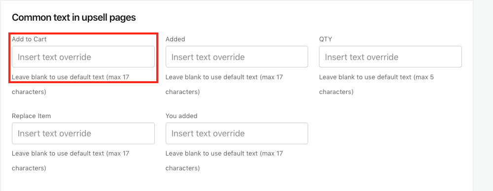 Common text in upsell pages - Add to Cart setting in Bold Upsell Screenshot