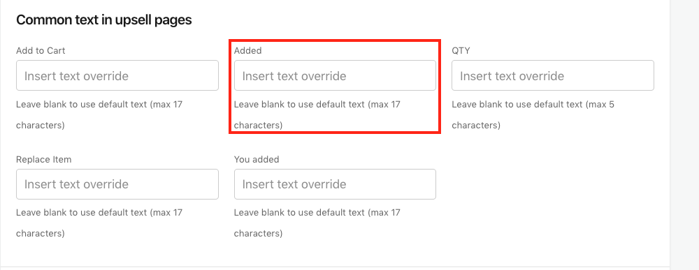 Common text in upsell pages - Added setting in Bold Upsell Screenshot
