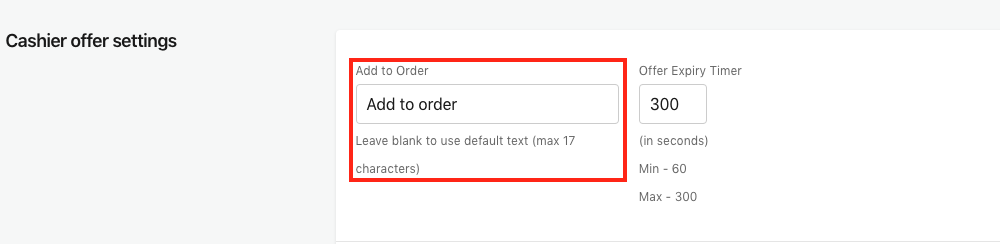 Cashier offer settings - Add to Order Screenshot in Bold Upsell