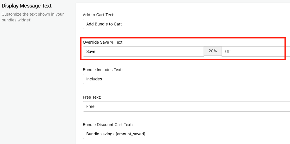 Override Save % Text Setting